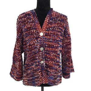 Andrew Marc NY NEW $79 Button Front Boucle Cardigan Multicolored Oversize Size M